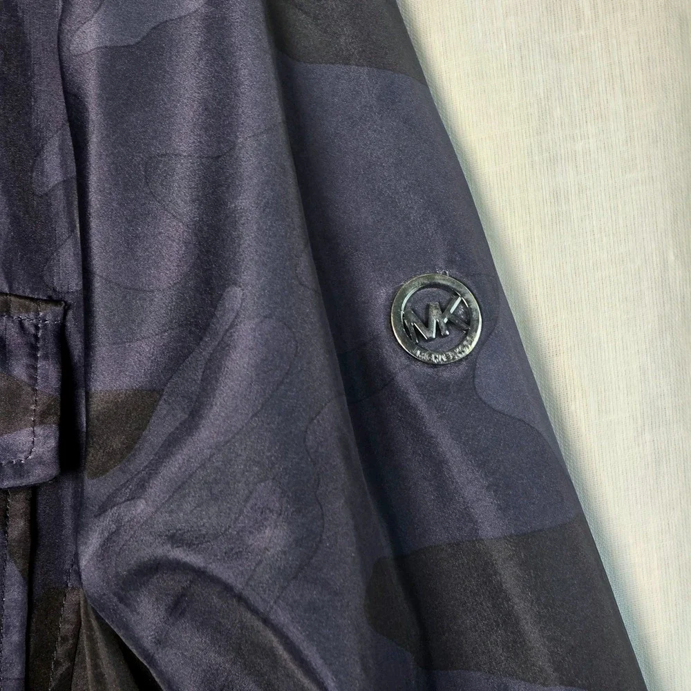 Michael Kors Womens Medium Navy Blue Camo Hooded Anorak Field Jacket Full Zip